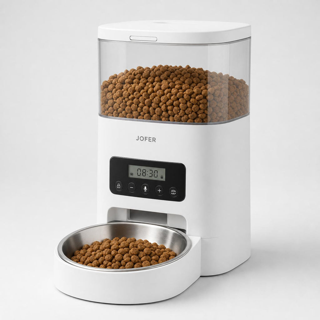 Distributeur Automatique de Croquettes pour Chat JOFER – Programmable, Contrôle des Portions, Bol Inox, 3L