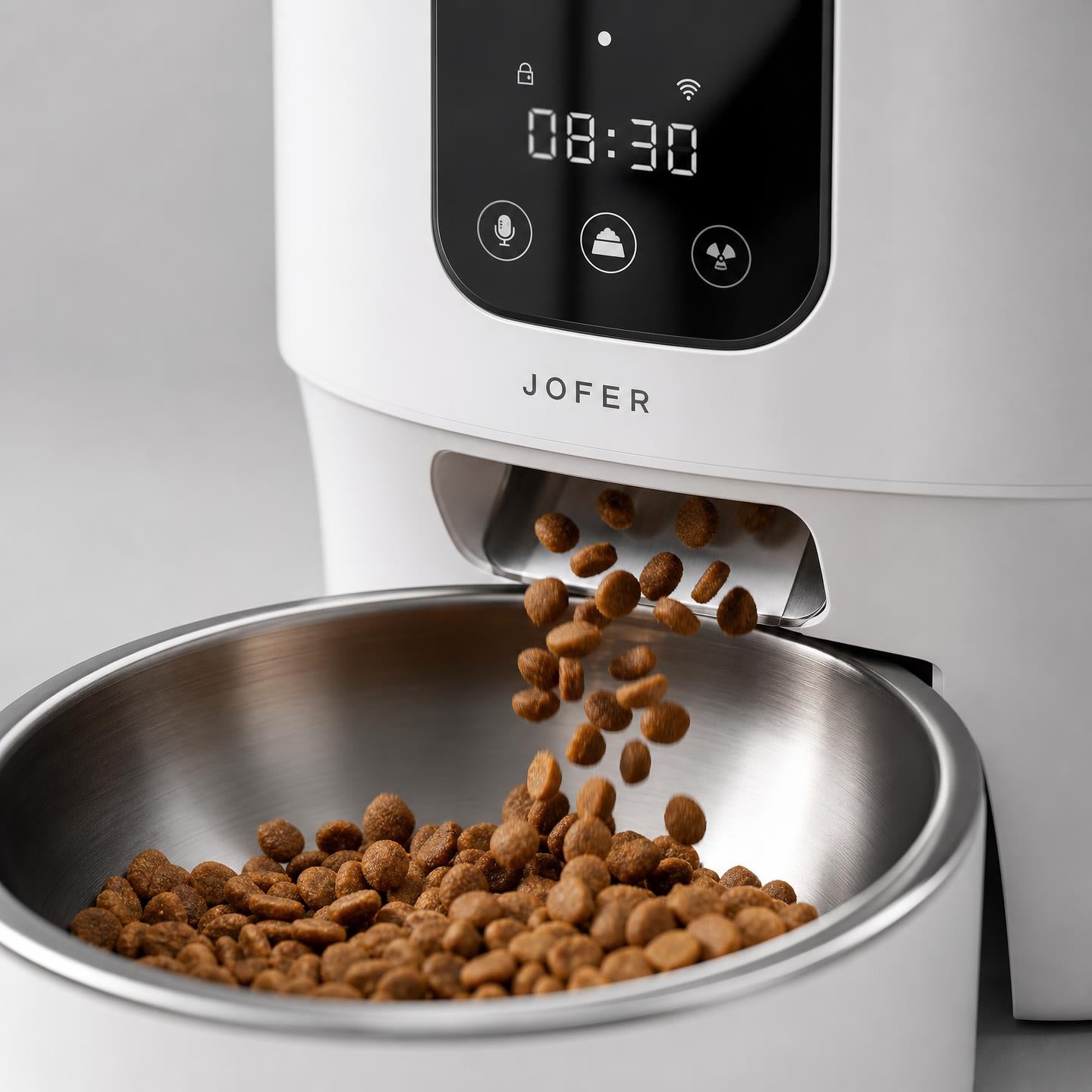 Distributeur Automatique de Croquettes pour Chat JOFER – Programmable, Contrôle des Portions, Bol Inox, 3L