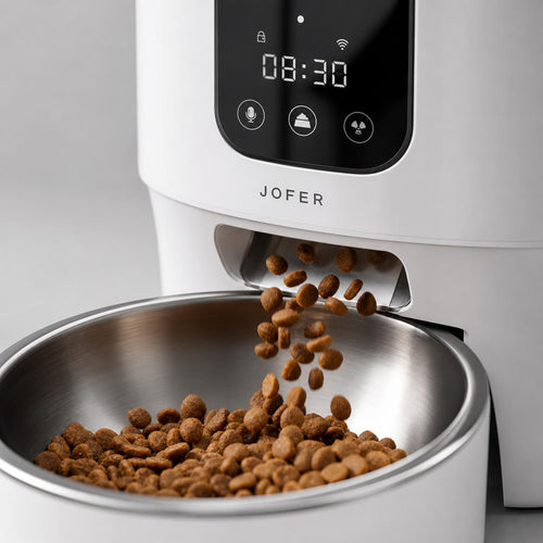 Distributeur Automatique de Croquettes pour Chat JOFER – Programmable, Contrôle des Portions, Bol Inox, 3L